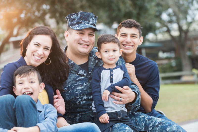 Hispanic military man with his family