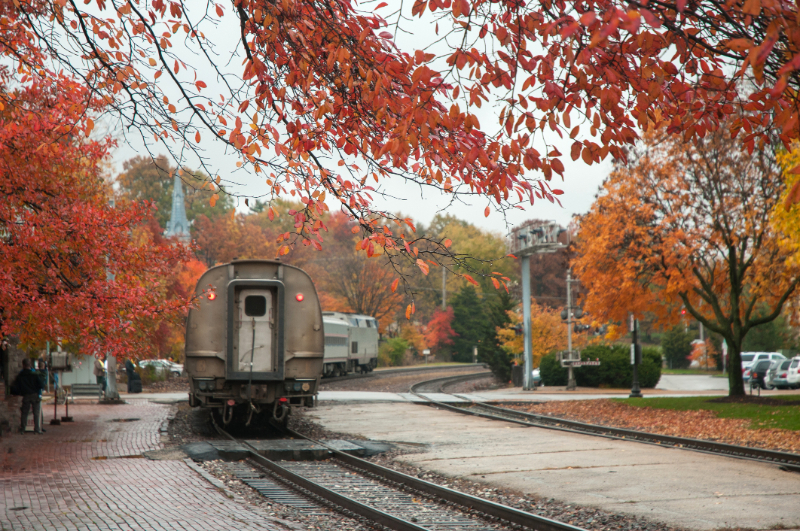 Train on autumn season in Kirkwood, Missouri